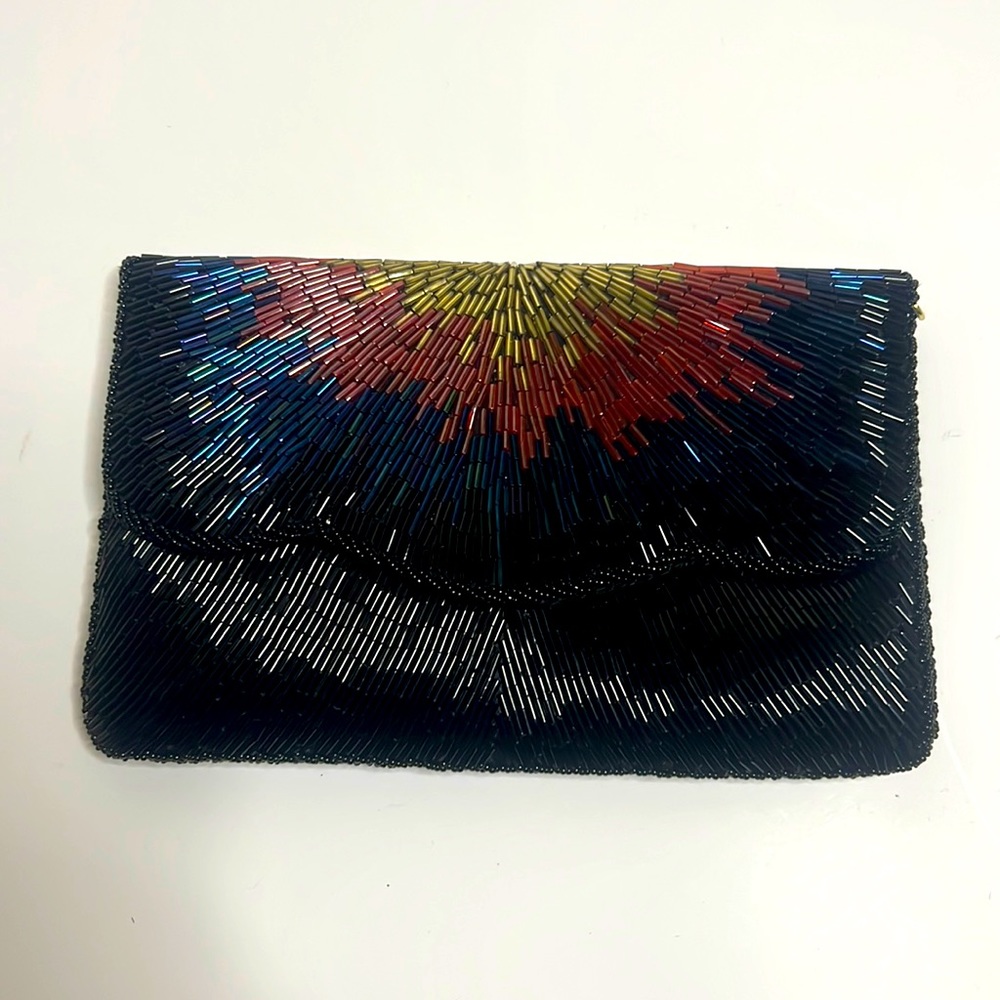 Vintage La Regale beaded evening bag! Black blue red gold